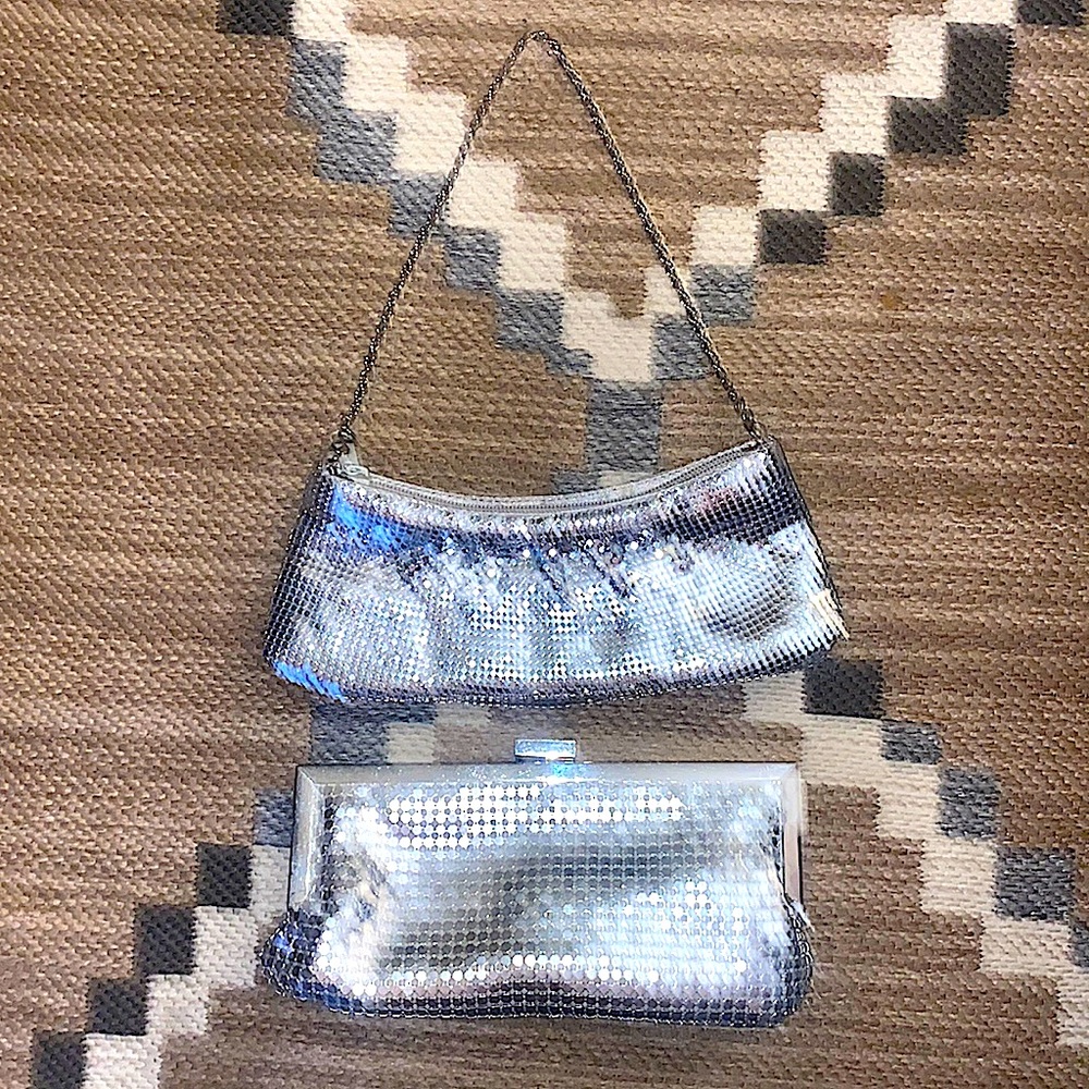2 70’s Vintage Caché Metallic Mesh Chainmail Silvertone Purses Handbag clutch